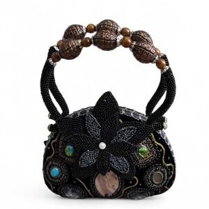 Vintage Black 3D Mixed Media Beaded Evening Bag